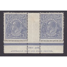Australian    King George V    3d Blue    Small Multiple Watermark Perf 13 ½ x 12½  Crown WMK  Die 1..